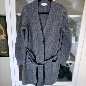 Boden Grey Ribbed Open-Front Belted Cardigan